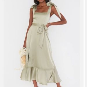 Show Me Your Mumu Claire Midi Dress (Moss Green Luxe Satin)